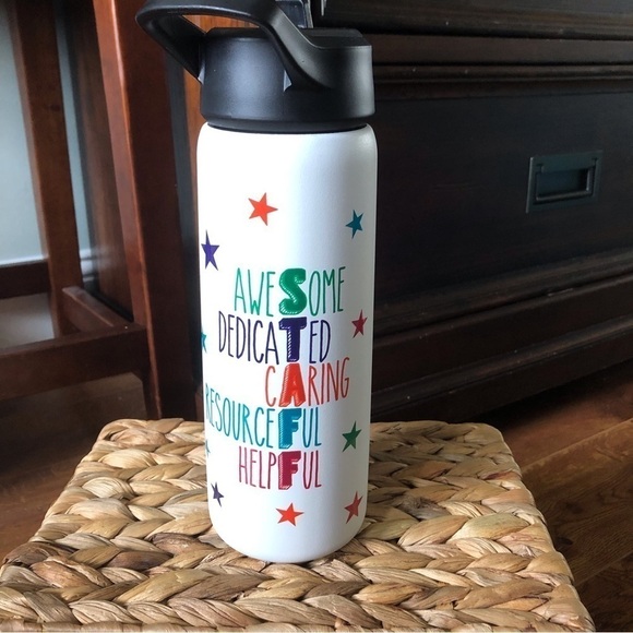 Teacher Water bottle with fold down straw lid - Picture 1 of 4